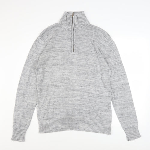 L.O.G.G. Men's Grey Cotton 1/2 Zip High Neck Jumper M