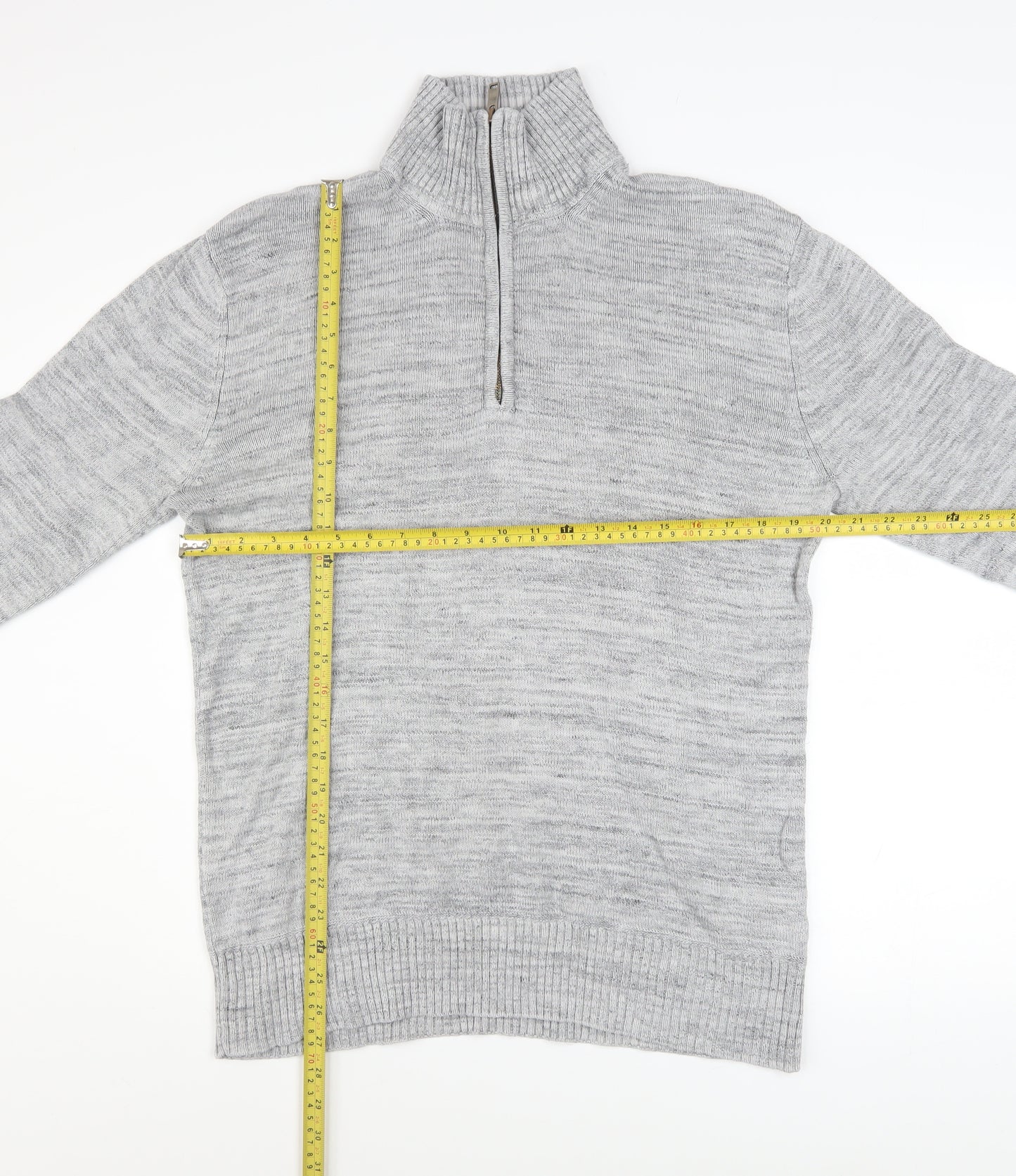 L.O.G.G. Men's Grey Cotton 1/2 Zip High Neck Jumper M