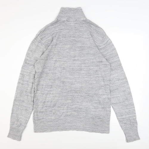 L.O.G.G. Men's Grey Cotton 1/2 Zip High Neck Jumper M