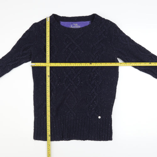 Superdry Women's Blue Cable Knit Wool Crew Neck Jumper Size M