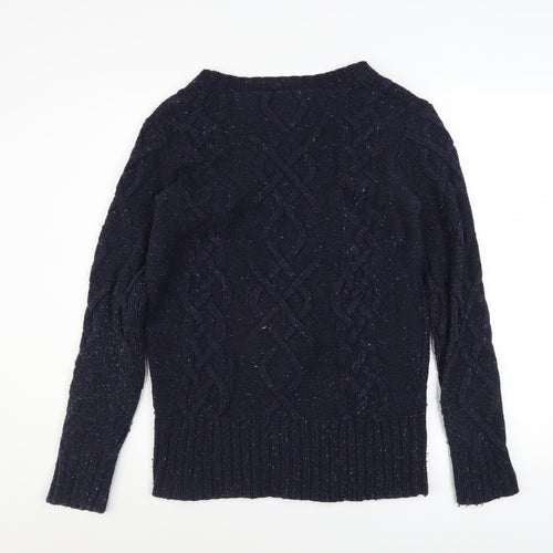Superdry Women's Blue Cable Knit Wool Crew Neck Jumper Size M