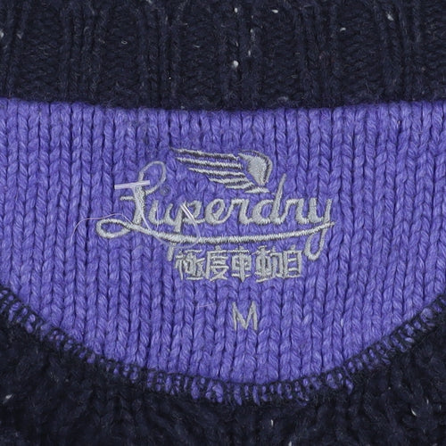 Superdry Women's Blue Cable Knit Wool Crew Neck Jumper Size M