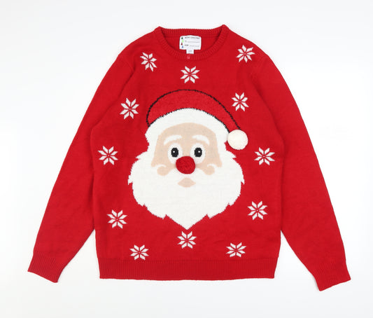 Merry Christmas Men's Red Santa Graphic Knit Jumper Size L