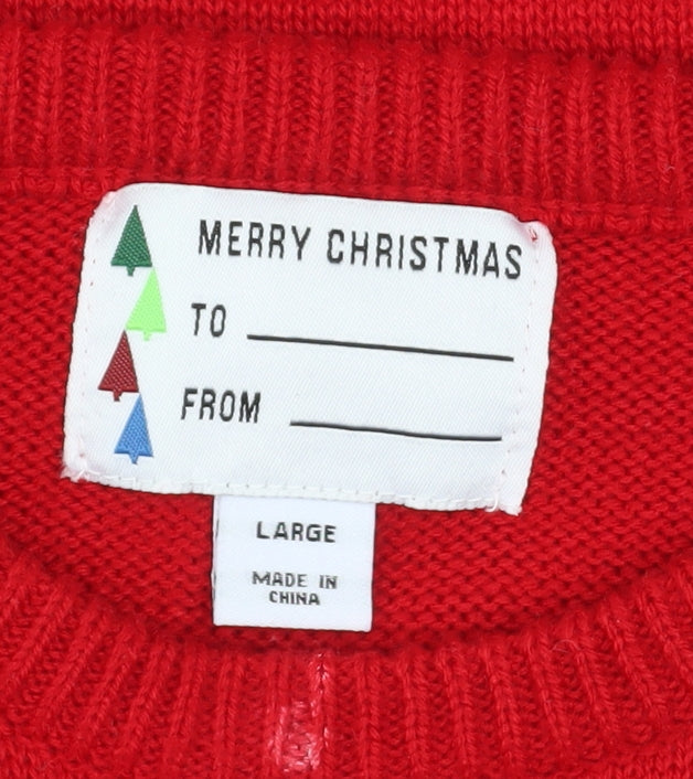 Merry Christmas Men's Red Santa Graphic Knit Jumper Size L