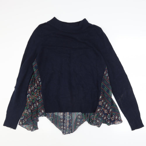 MOTH Womens Blue Mock Neck Geometric Panel Pullover Jumper Size S