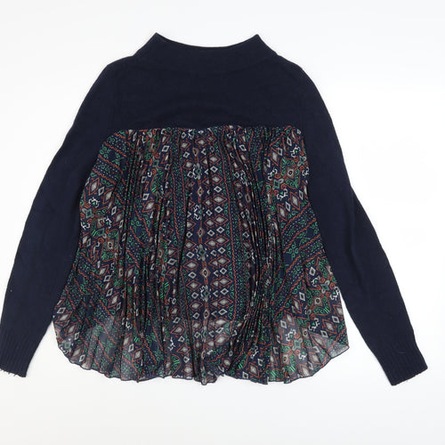 MOTH Womens Blue Mock Neck Geometric Panel Pullover Jumper Size S