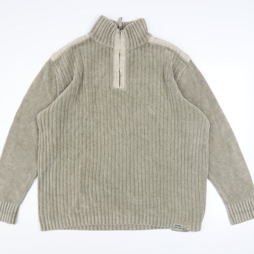 Next Men’s Beige 2XL Ribbed 1/4 Zip Cotton Sweatshirt