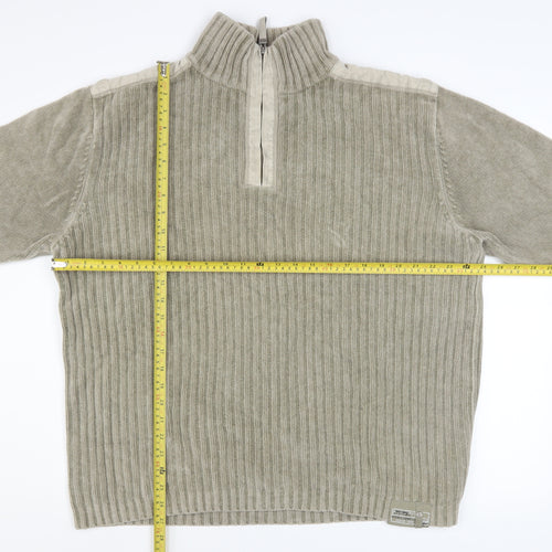 Next Men’s Beige 2XL Ribbed 1/4 Zip Cotton Sweatshirt