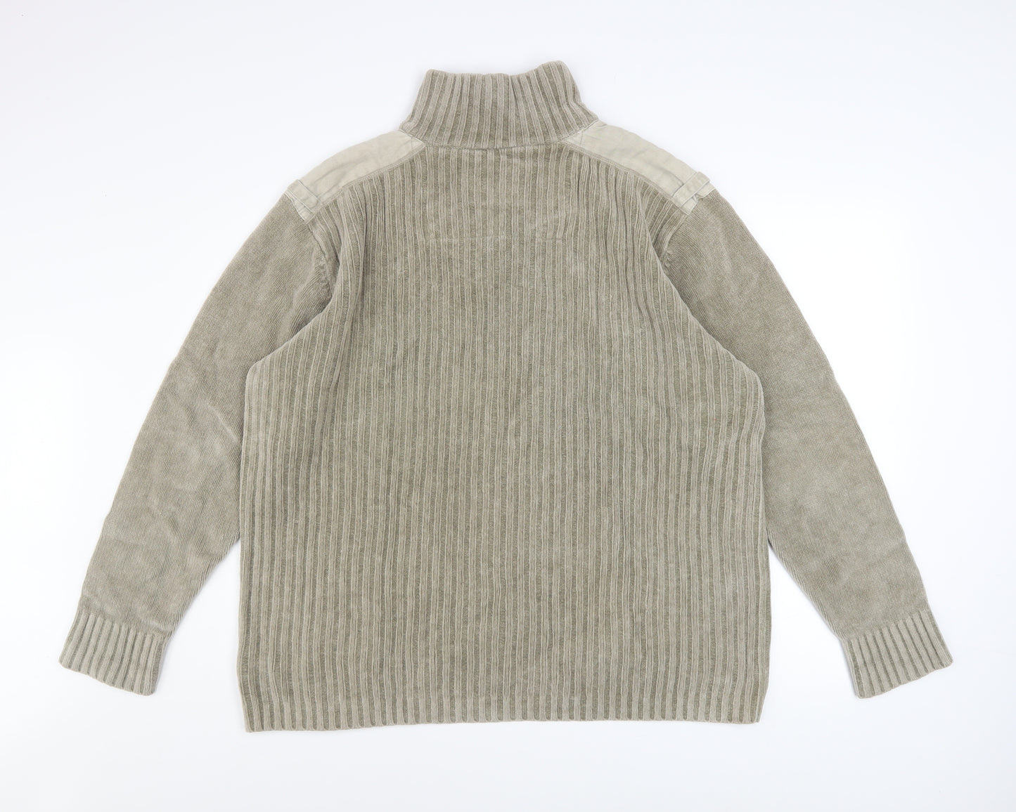 Next Men’s Beige 2XL Ribbed 1/4 Zip Cotton Sweatshirt