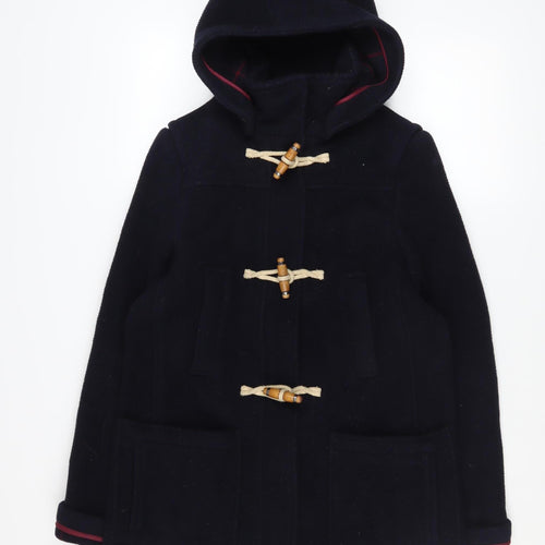 Topshop Women Navy Blue Wool Blend Hooded Duffle Coat UK 10