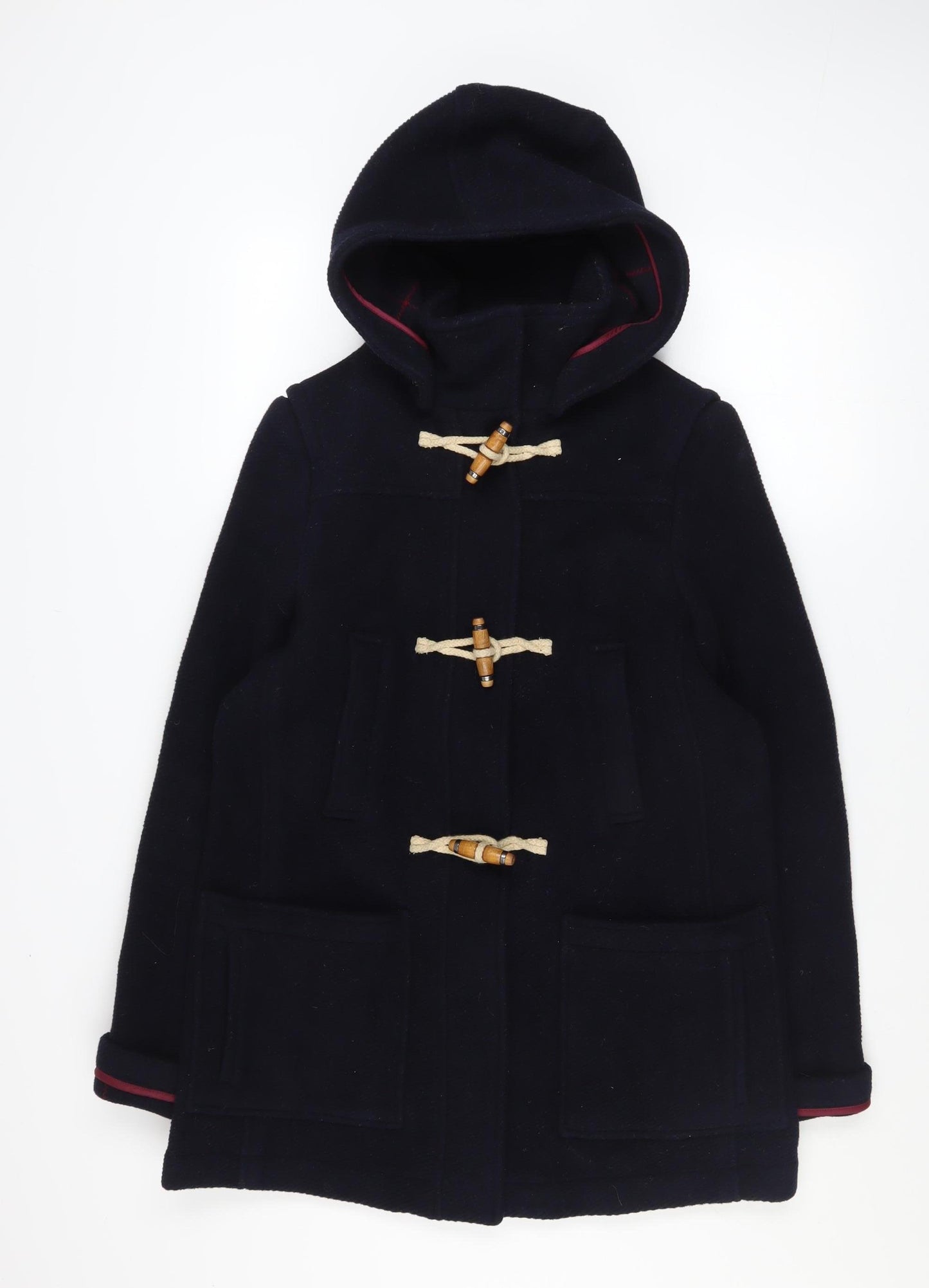 Topshop Women Navy Blue Wool Blend Hooded Duffle Coat UK 10