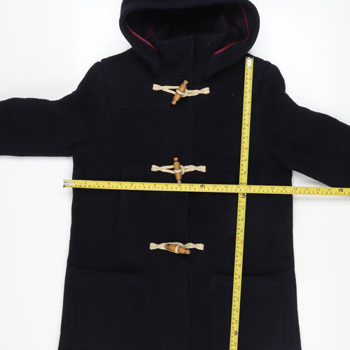 Topshop Women Navy Blue Wool Blend Hooded Duffle Coat UK 10
