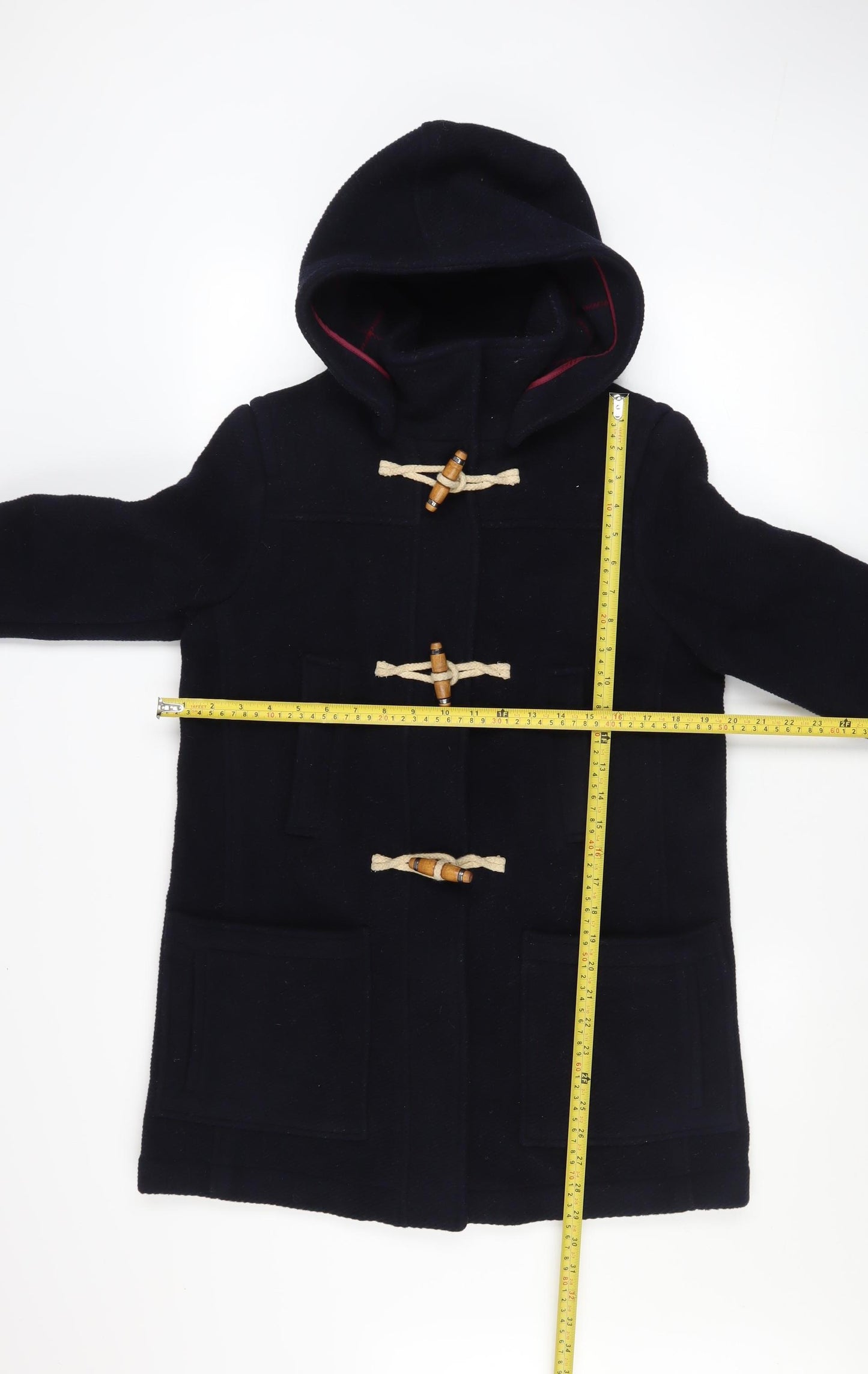 Topshop Women Navy Blue Wool Blend Hooded Duffle Coat UK 10