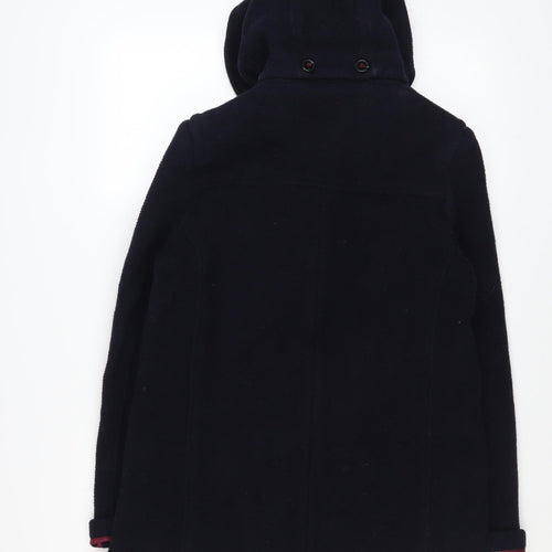 Topshop Women Navy Blue Wool Blend Hooded Duffle Coat UK 10