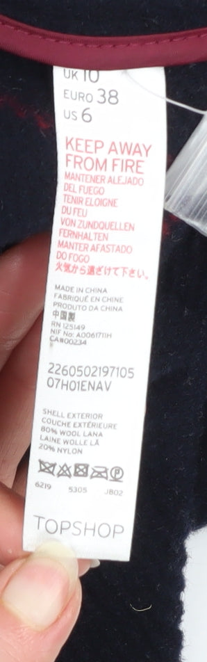 Topshop Women Navy Blue Wool Blend Hooded Duffle Coat UK 10
