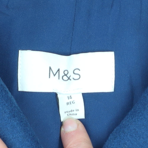 Marks and Spencer Women's Blue Wool Blend Mid-Length Overcoat Size 14