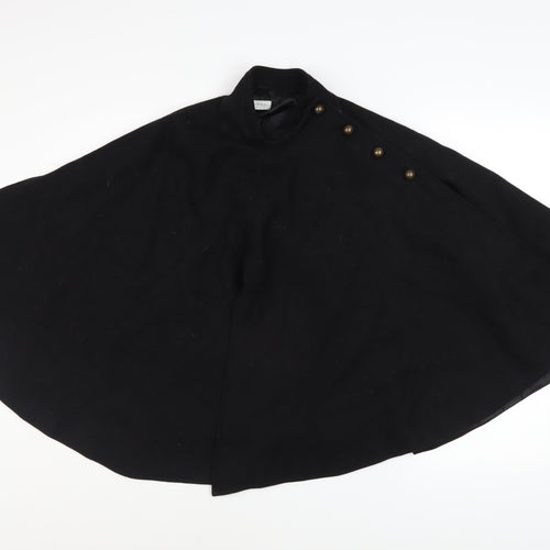 Miss Selfridge Women’s Black Wool Blend Cape Coat Size 10 Lined Button Classic Style
