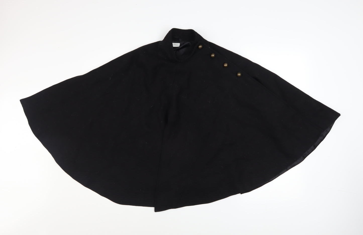 Miss Selfridge Women’s Black Wool Blend Cape Coat Size 10 Lined Button Classic Style
