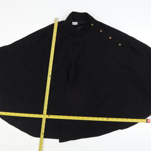 Miss Selfridge Women’s Black Wool Blend Cape Coat Size 10 Lined Button Classic Style
