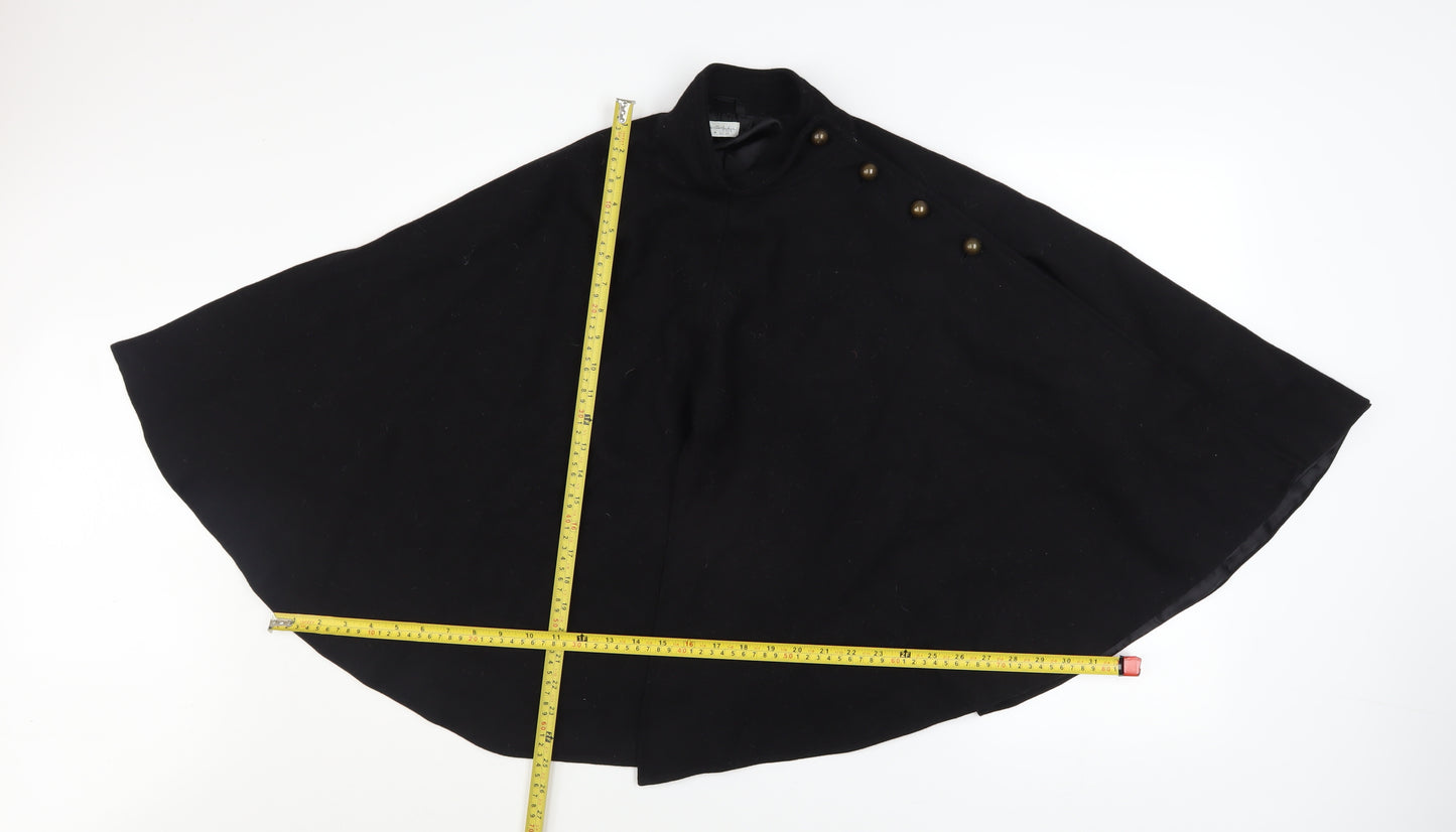 Miss Selfridge Women’s Black Wool Blend Cape Coat Size 10 Lined Button Classic Style