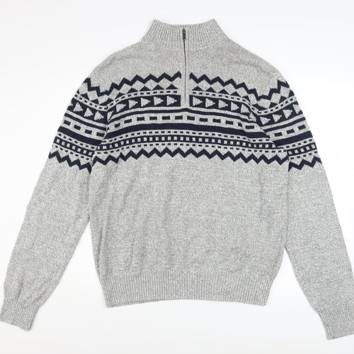 Urban Pipeline Men’s Grey Fair Isle Half Zip Jumper XL Cotton Blend