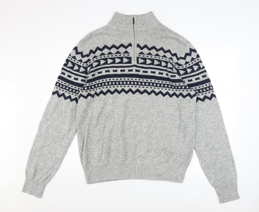 Urban Pipeline Men’s Grey Fair Isle Half Zip Jumper XL Cotton Blend