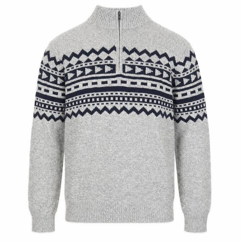 Urban Pipeline Men’s Grey Fair Isle Half Zip Jumper XL Cotton Blend