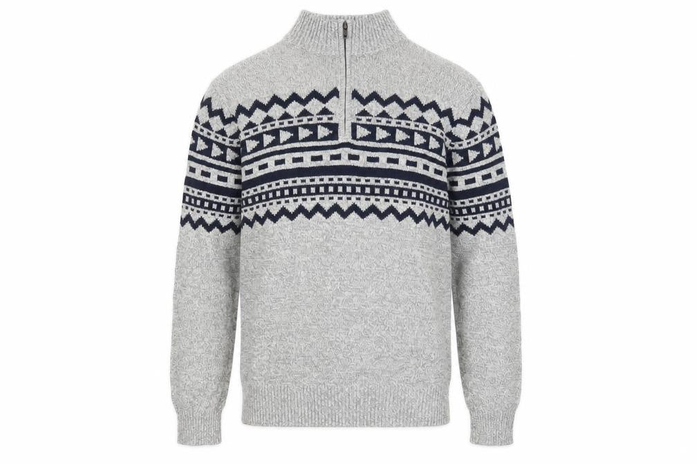 Urban Pipeline Men’s Grey Fair Isle Half Zip Jumper XL Cotton Blend