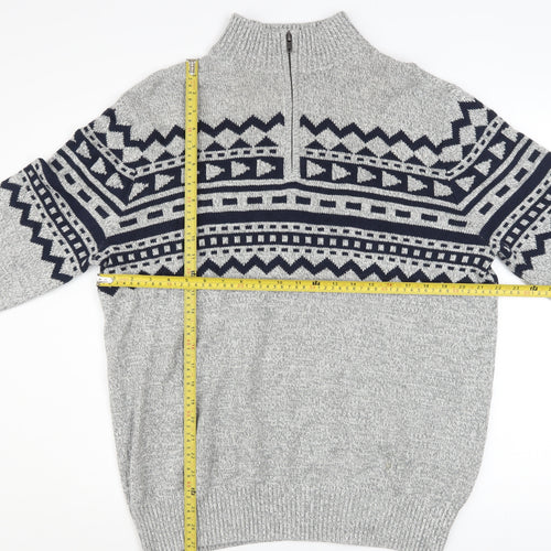 Urban Pipeline Men’s Grey Fair Isle Half Zip Jumper XL Cotton Blend