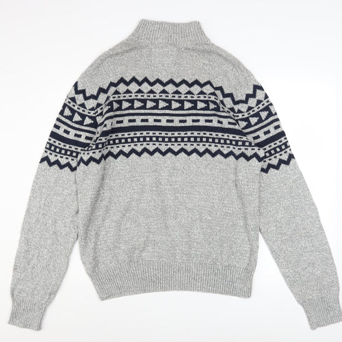 Urban Pipeline Men’s Grey Fair Isle Half Zip Jumper XL Cotton Blend