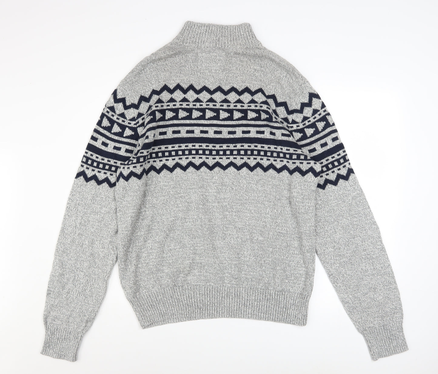 Urban Pipeline Men’s Grey Fair Isle Half Zip Jumper XL Cotton Blend