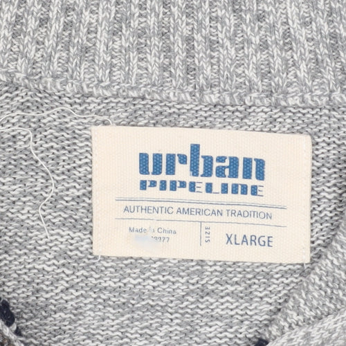 Urban Pipeline Men’s Grey Fair Isle Half Zip Jumper XL Cotton Blend