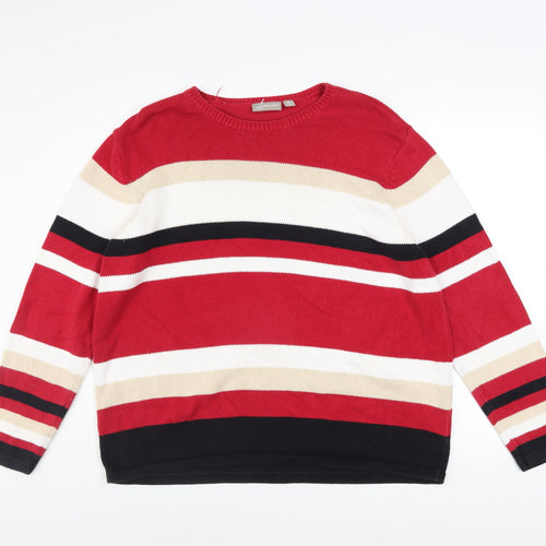 Croft & Barrow Men Red Cotton Striped Crew Neck Pullover Jumper XL