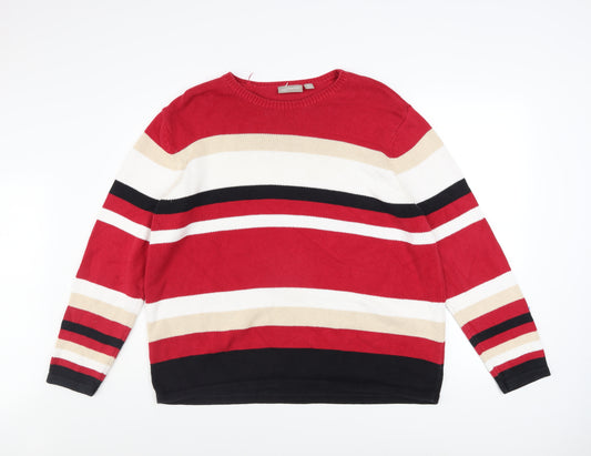 Croft & Barrow Men Red Cotton Striped Crew Neck Pullover Jumper XL