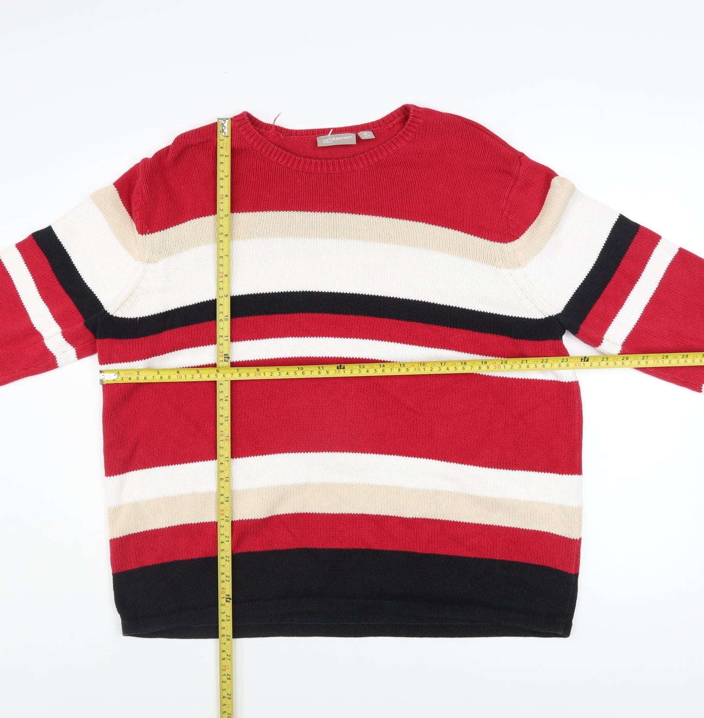 Croft & Barrow Men Red Cotton Striped Crew Neck Pullover Jumper XL