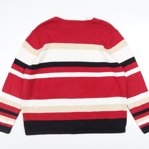 Croft & Barrow Men Red Cotton Striped Crew Neck Pullover Jumper XL