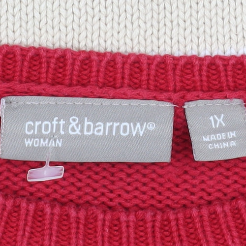 Croft & Barrow Men Red Cotton Striped Crew Neck Pullover Jumper XL