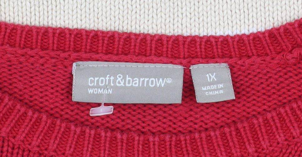 Croft & Barrow Men Red Cotton Striped Crew Neck Pullover Jumper XL