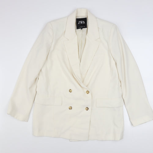 Zara Women’s Ivory Double-Breasted Blazer Jacket L Tailored Workwear