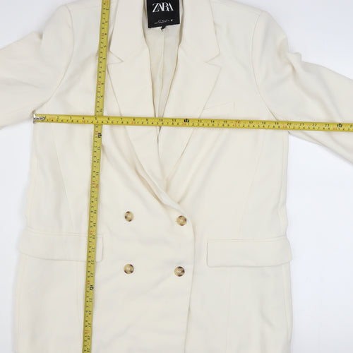 Zara Women’s Ivory Double-Breasted Blazer Jacket L Tailored Workwear
