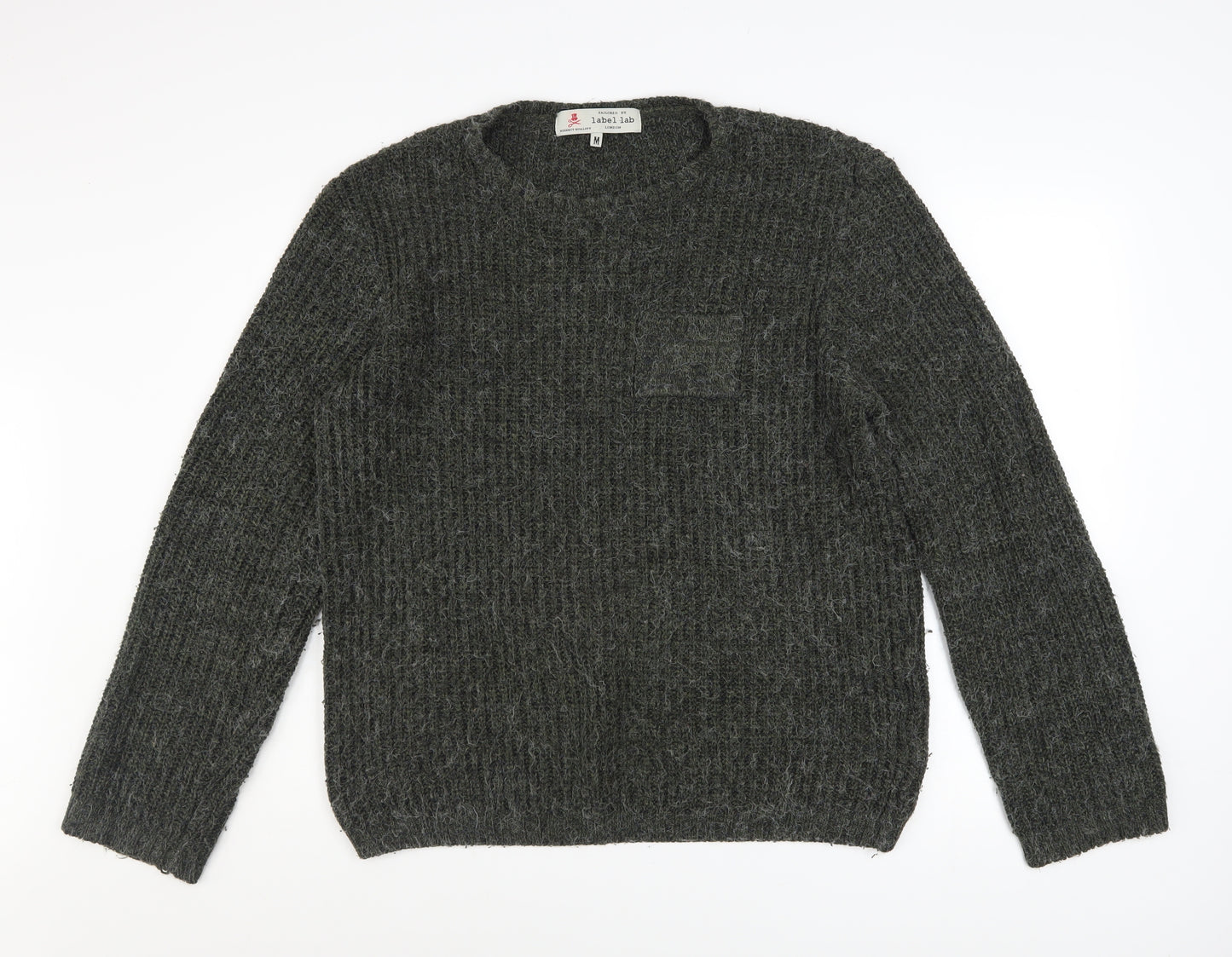 Label Lab Men's Grey Wool Blend Chunky Knit Jumper Size M