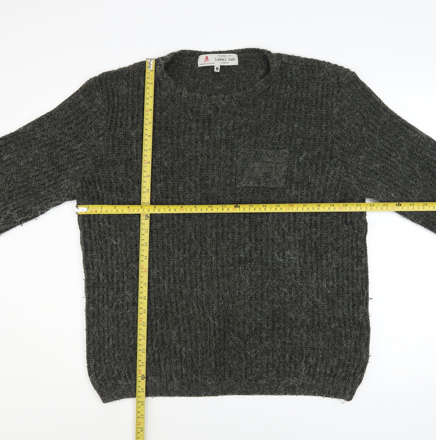 Label Lab Men's Grey Wool Blend Chunky Knit Jumper Size M