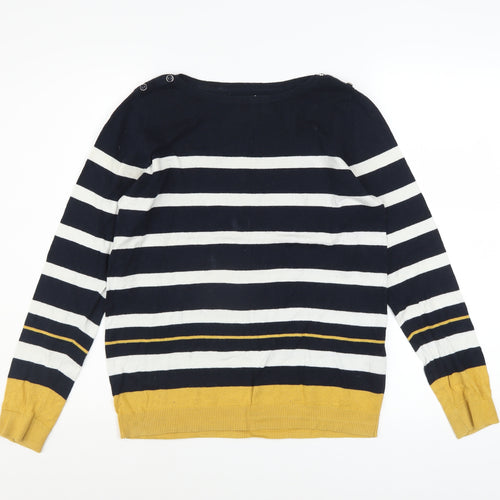 Maine New England Women’s Blue Striped Cotton Boat Neck Jumper Size 10