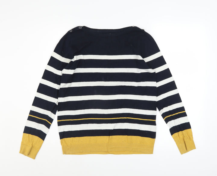 Maine New England Women’s Blue Striped Cotton Boat Neck Jumper Size 10