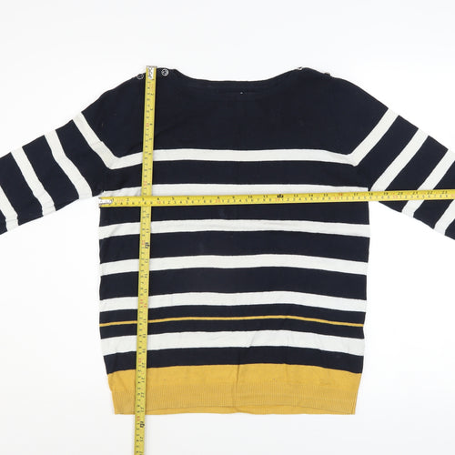Maine New England Women’s Blue Striped Cotton Boat Neck Jumper Size 10
