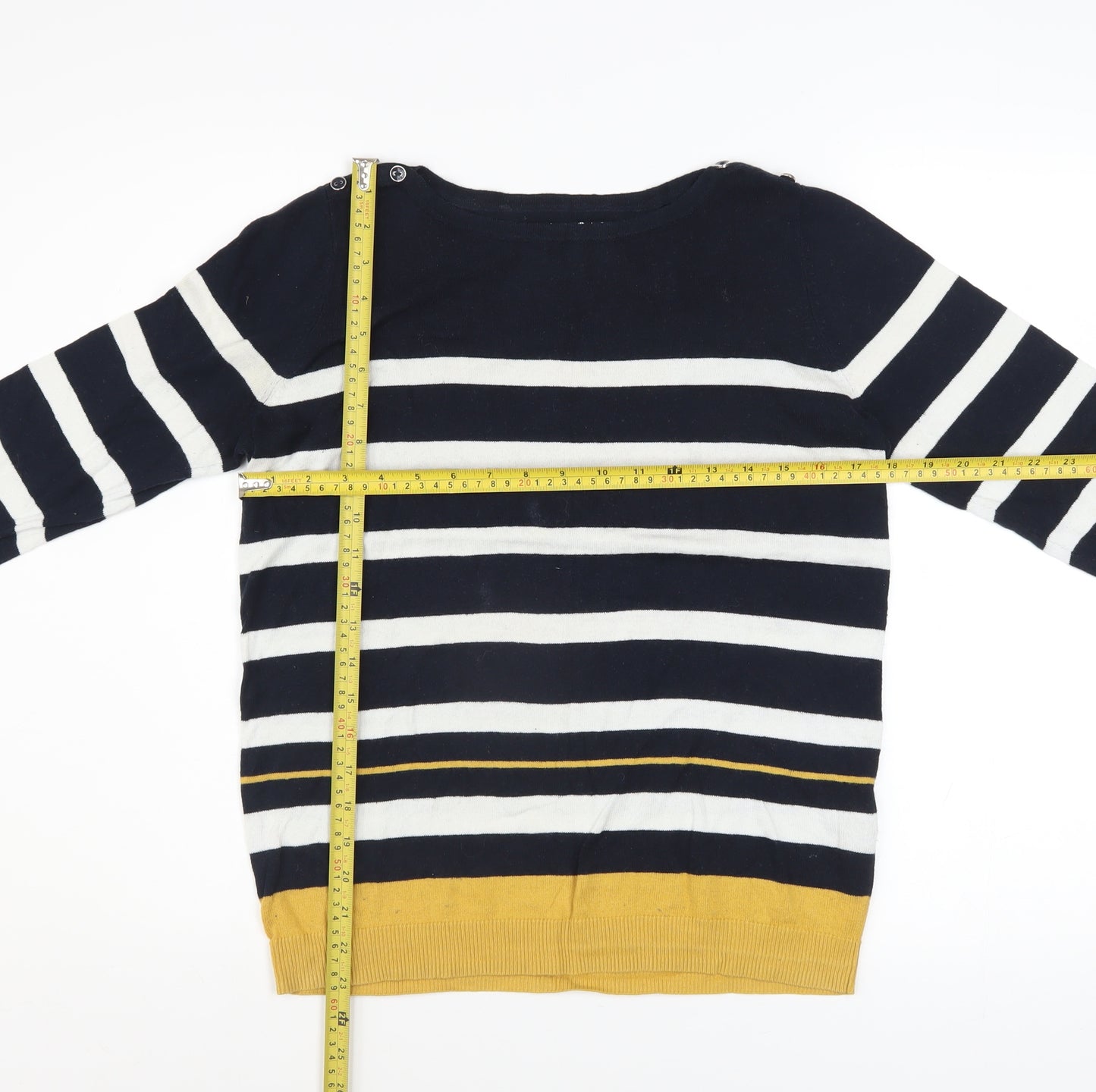 Maine New England Women’s Blue Striped Cotton Boat Neck Jumper Size 10