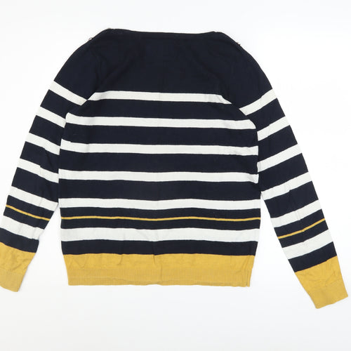 Maine New England Women’s Blue Striped Cotton Boat Neck Jumper Size 10