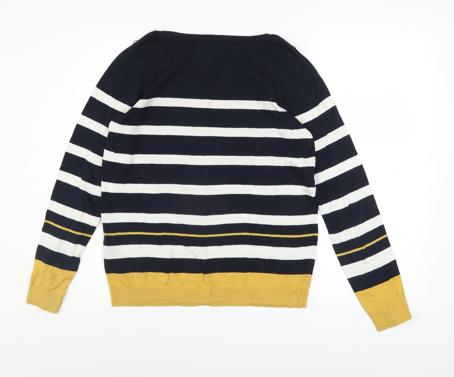 Maine New England Women’s Blue Striped Cotton Boat Neck Jumper Size 10