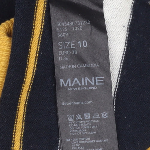 Maine New England Women’s Blue Striped Cotton Boat Neck Jumper Size 10