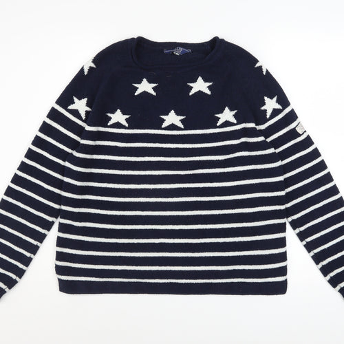 Joules Women's Navy White Star Stripe Pullover Sweatshirt Size 12